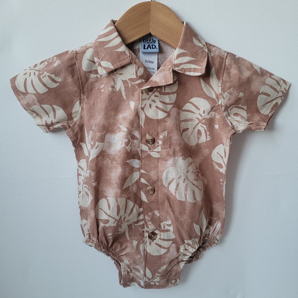 Tropical Leaf Print Baby Romper